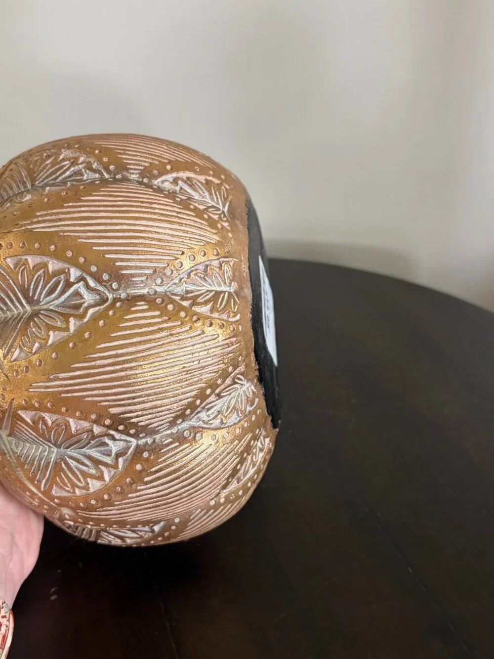 Martha Stewart Ornate Faux-Wood/Resin Pumpkin Autumn decor metallic carved gold